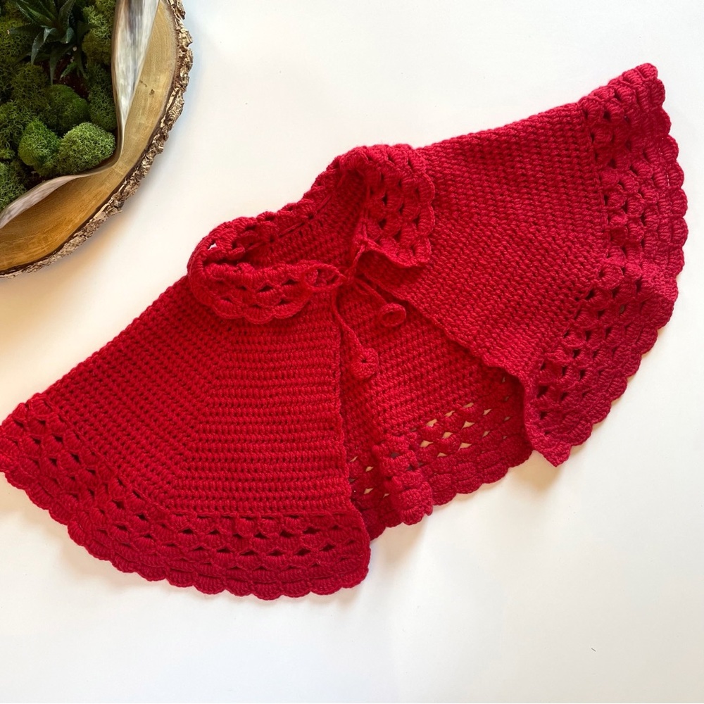 Handmade Kids Crochet Red Sweater Cape